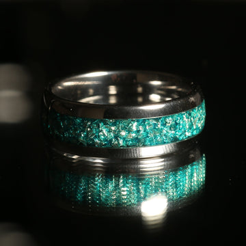 Aquamarine Wedding Band for Men | 8mm Silver Tungsten Ring 4