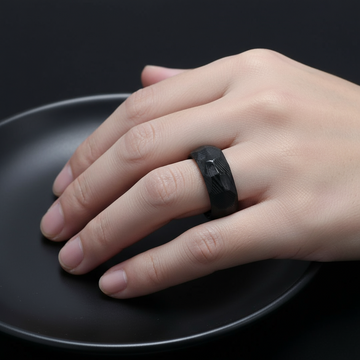 Black Damascus Steel Wedding Band for Men | 8mm Hammered Tungsten Ring 8