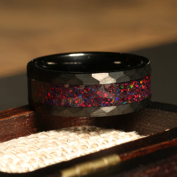 Black Fire Opal Wedding Band for Men | 8mm Dragon Rider Tungsten Ring 2