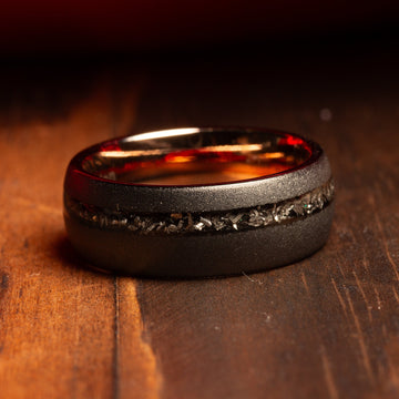 Meteorite Wedding Band for Men | 8mm Black Rose Gold Tungsten Ring 4