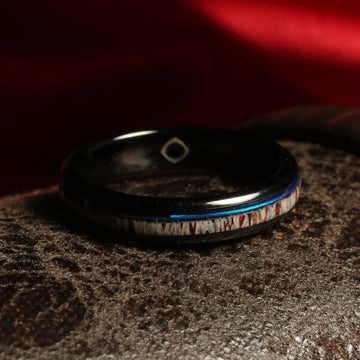 Whiskey Barrel Deer Antler Fishing Line Matching Wedding Band Set | His and Hers Black Tungsten Rings 5