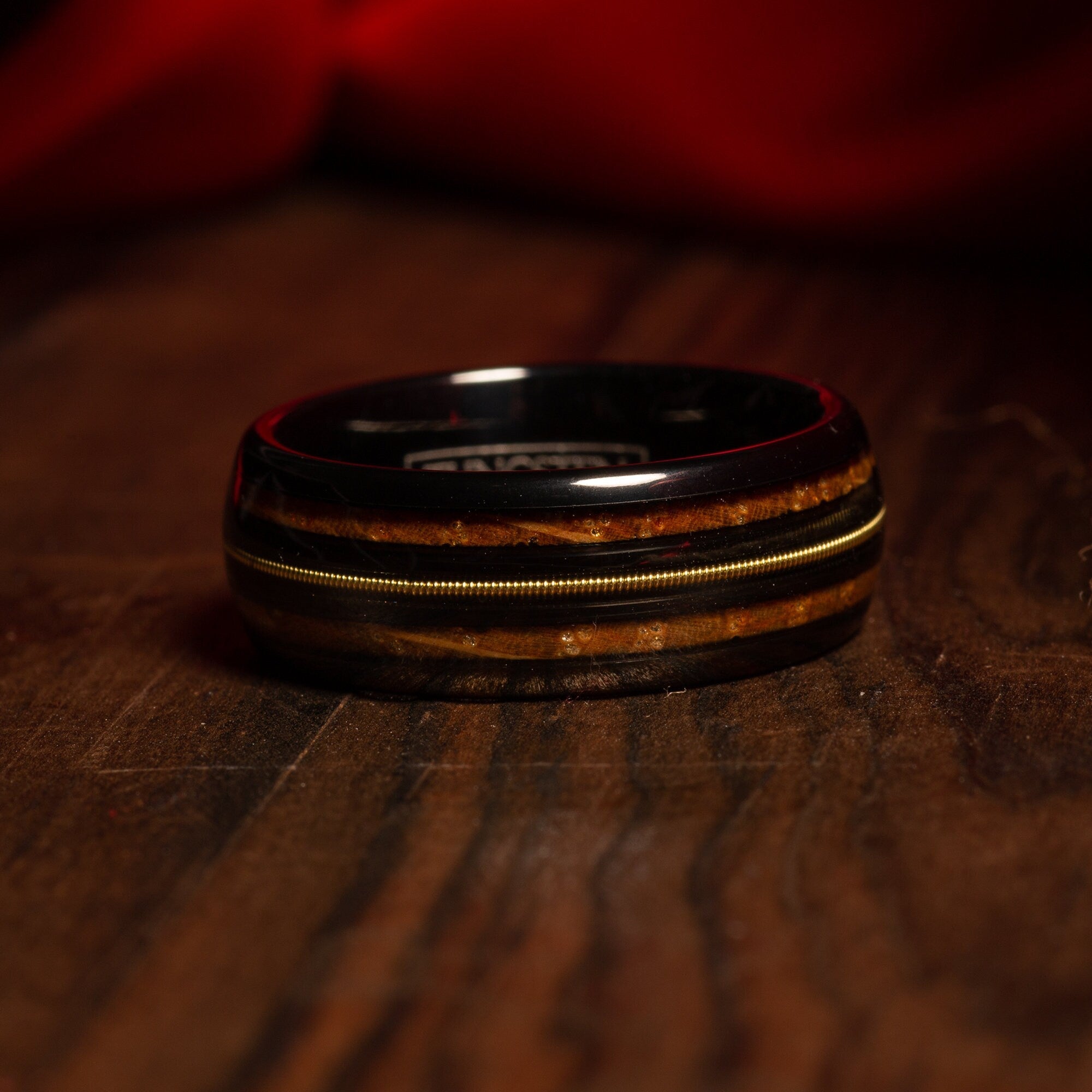 Domed Whiskey Barrel Guitar String Ring for Men | 8mm Black Tungsten Band