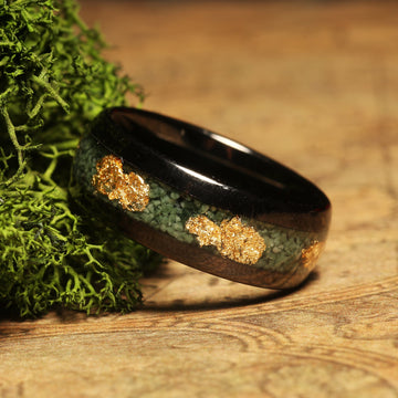 Moss Agate Gold Leaf Wedding Band for Men | 8mm Black Tungsten Ring 6