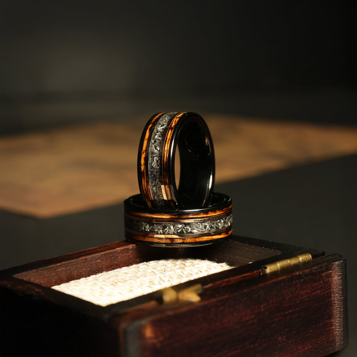 Black tungsten whiskey barrel wedding ring for men