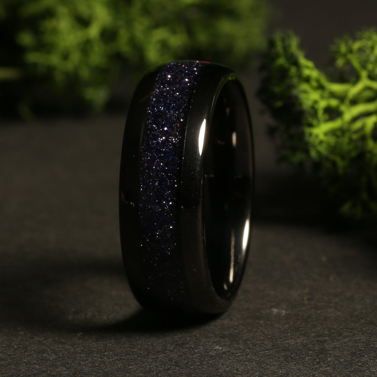 Blue sandstone wedding ring for men with galaxy shimmer