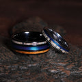 Deer Antler & Fishing Line Matching Wedding Band Set His and Hers | 8mm Black & 4mm Silver Tungsten Couple Rings