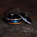 His and Hers Deer Antler Whiskey Barrel Fishing Line Matching Wedding Band Set | 8mm & 4mm Black Tungsten Couple Rings