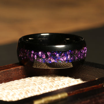 Blue Opal Alexandrite Wedding Band for Men | 8mm Black Tungsten Ring 2