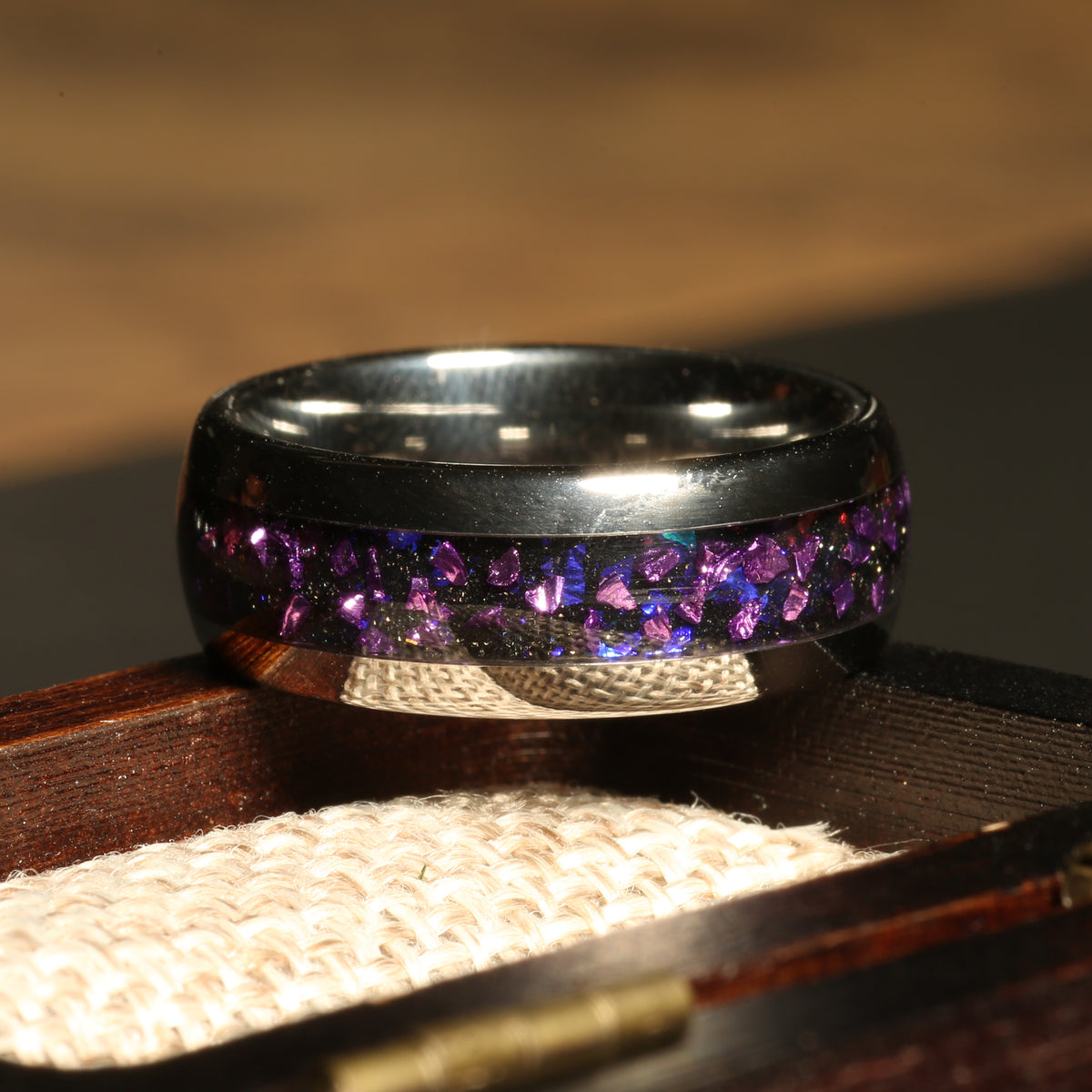 Blue opal alexandrite ring for men with silver tungsten