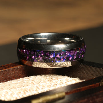 Blue Opal Alexandrite Wedding Band for Men | 8mm Silver Tungsten Ring 2