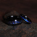 Meteorite Blue Opal Matching Wedding Band Set | 8mm & 4mm His and Hers Black Tungsten Rings