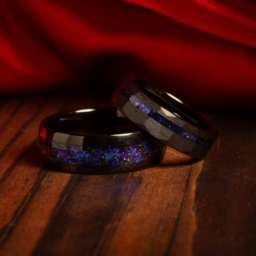 Blue Sandstone Wedding Band for Men | 6mm Faceted Black Tungsten Ring 4