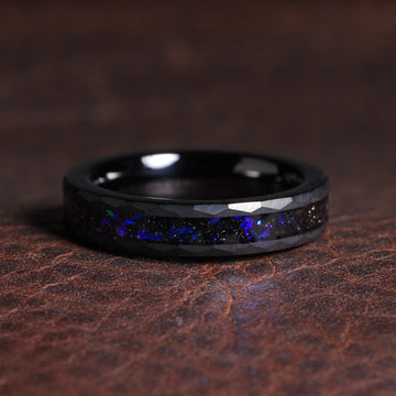 Blue Sandstone Ring for Women | 4mm Faceted Black Tungsten Band with Comfort Fit 1