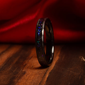 Blue Sandstone Ring for Women | 4mm Faceted Black Tungsten Band 7