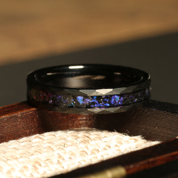 Blue Sandstone Ring for Women | 4mm Faceted Black Tungsten Band 2