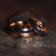 Cosmo Flare Blue Sandstone Matching Wedding Band Set | His and Hers 8mm & 4mm Rose Gold Tungsten Rings