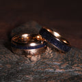 His and Hers Rose Gold Tungsten Wedding Band Set | Blue Sandstone Matching Couple Rings 8mm & 6mm