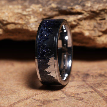 Treeline Blue Sandstone Wedding Band for Men | 8mm Silver Tungsten Ring 2