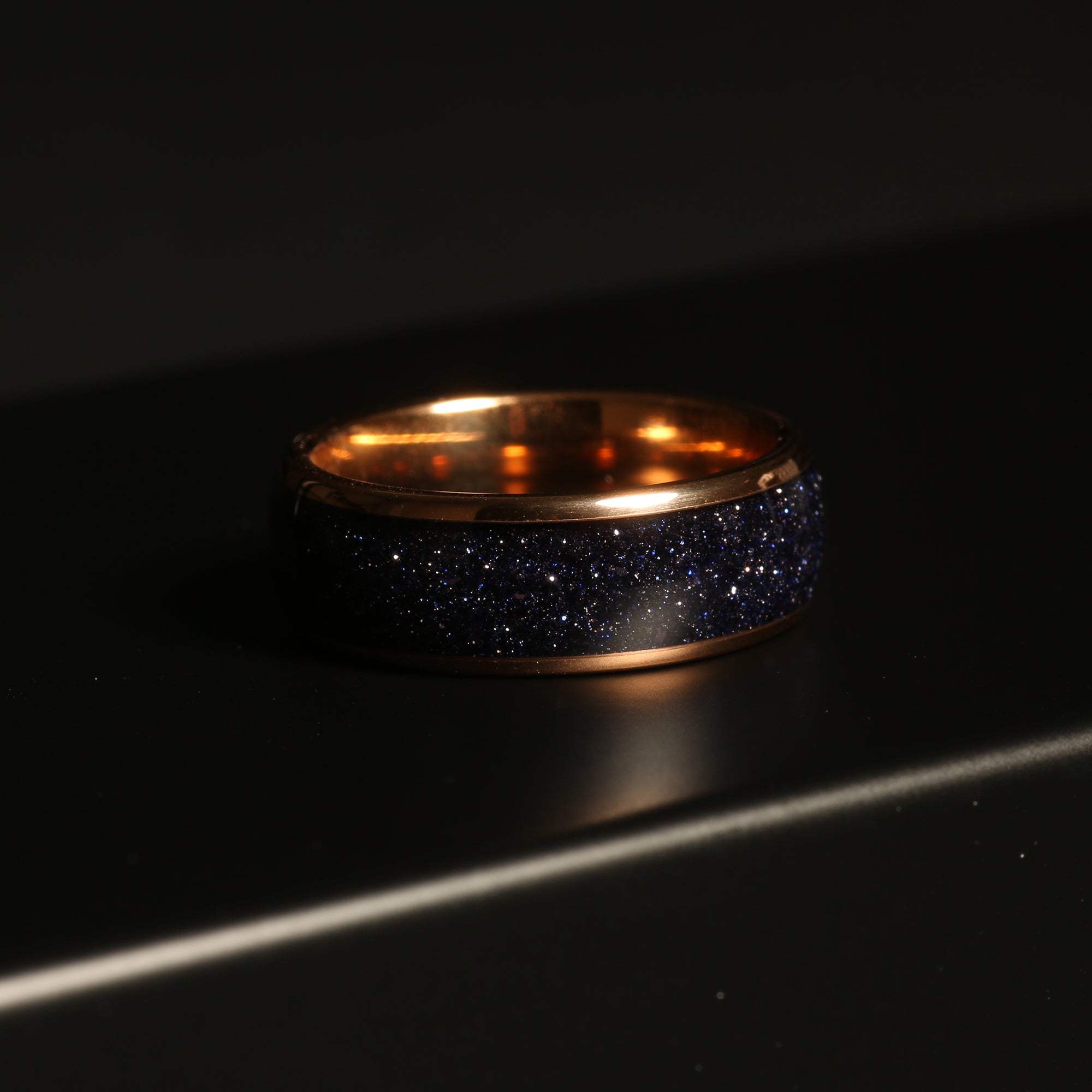 Rose Gold Blue Sandstone Wedding Band for Men | 8mm Tungsten Ring