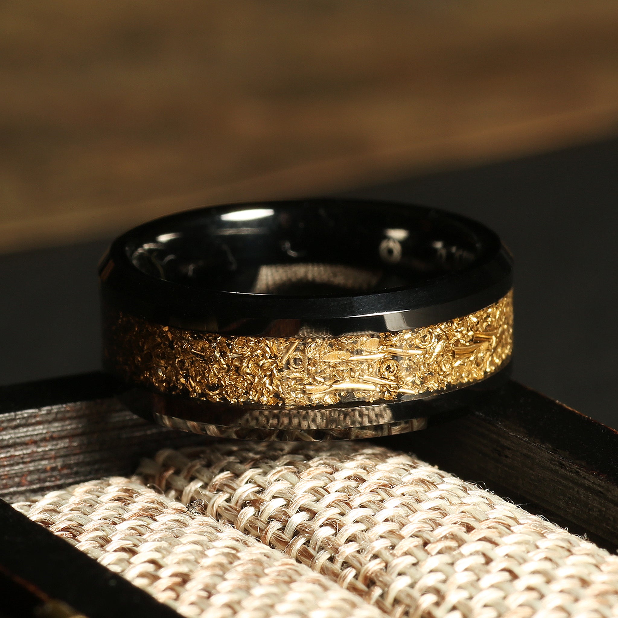 Brass Ammunition Wedding Band for Men | 8mm Black Tungsten Ring