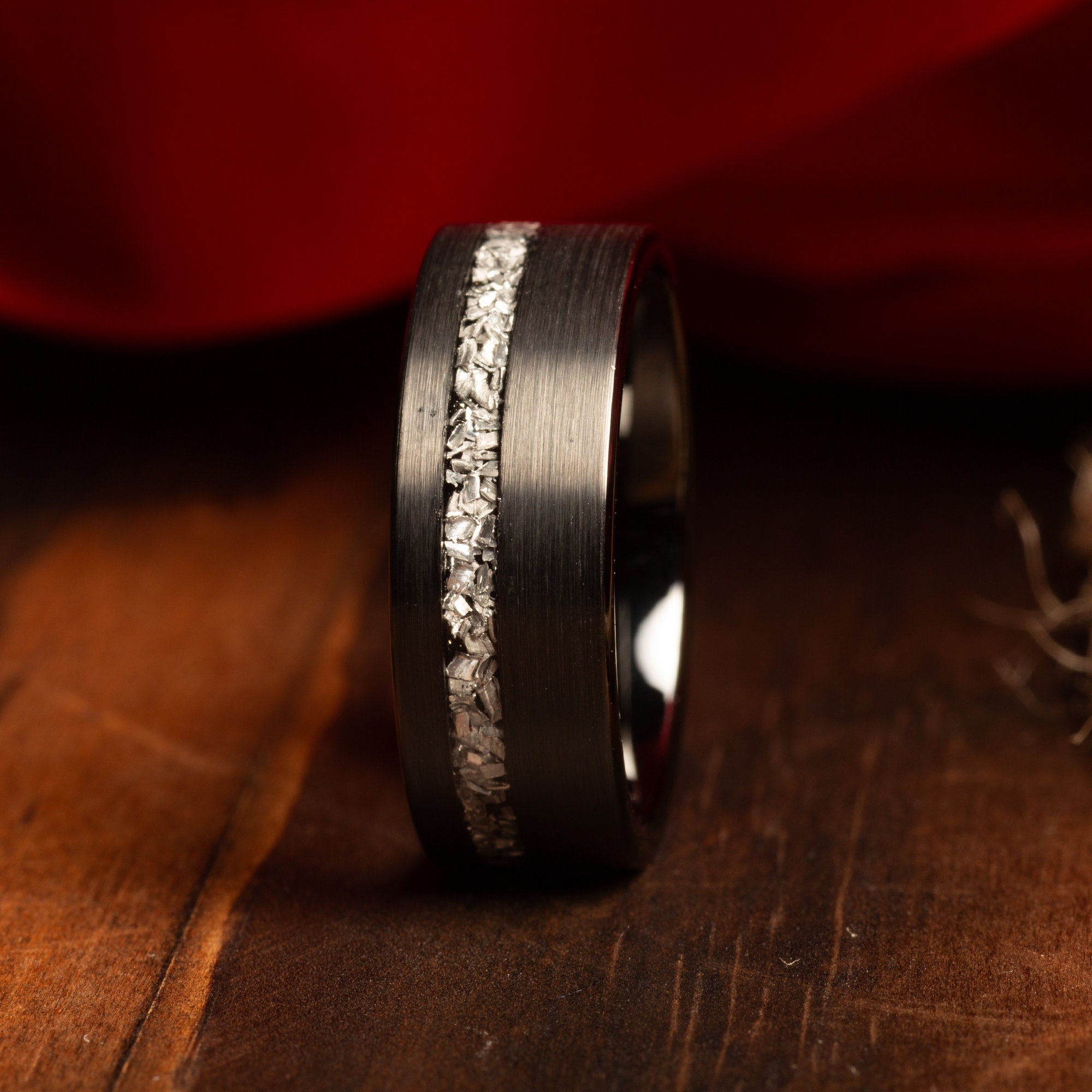 Brushed Meteorite Wedding Band for Men | 8mm Black Tungsten Ring