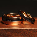 Cosmo Flare Sandstone Matching Wedding Band Set | His and Hers Rose Gold Tungsten Rings