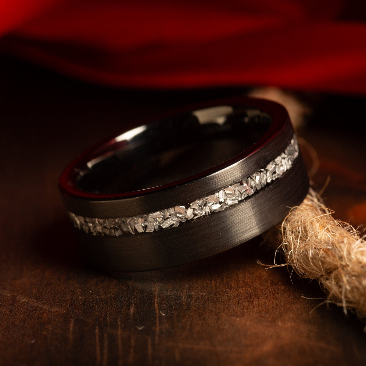 Couples brushed black meteorite bands with coordinated comfort fit design