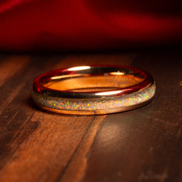 Domed White Opal Matching Wedding Band Set | His and Hers Rose Gold Tungsten Rings 4