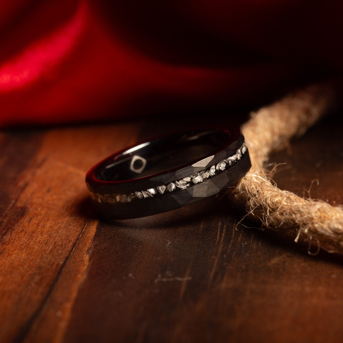 Couples meteorite wedding band set with his and hers widths