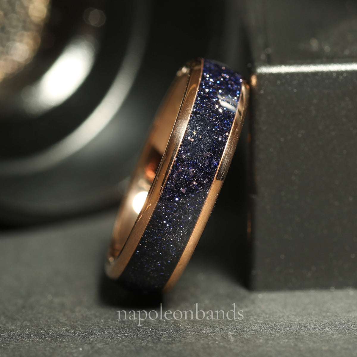 Couples Milky Way sandstone wedding band set with night sky inlay
