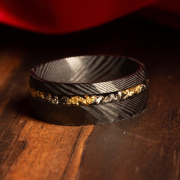 Meteorite Gold Leaf Damascus Steel Wedding Band for Men | 8mm Ring 4