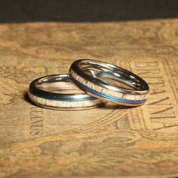 4mm Deer Antler & Fishing Line & Tungsten Women's Ring, Refined Comfort Fit Band, Real Design 4