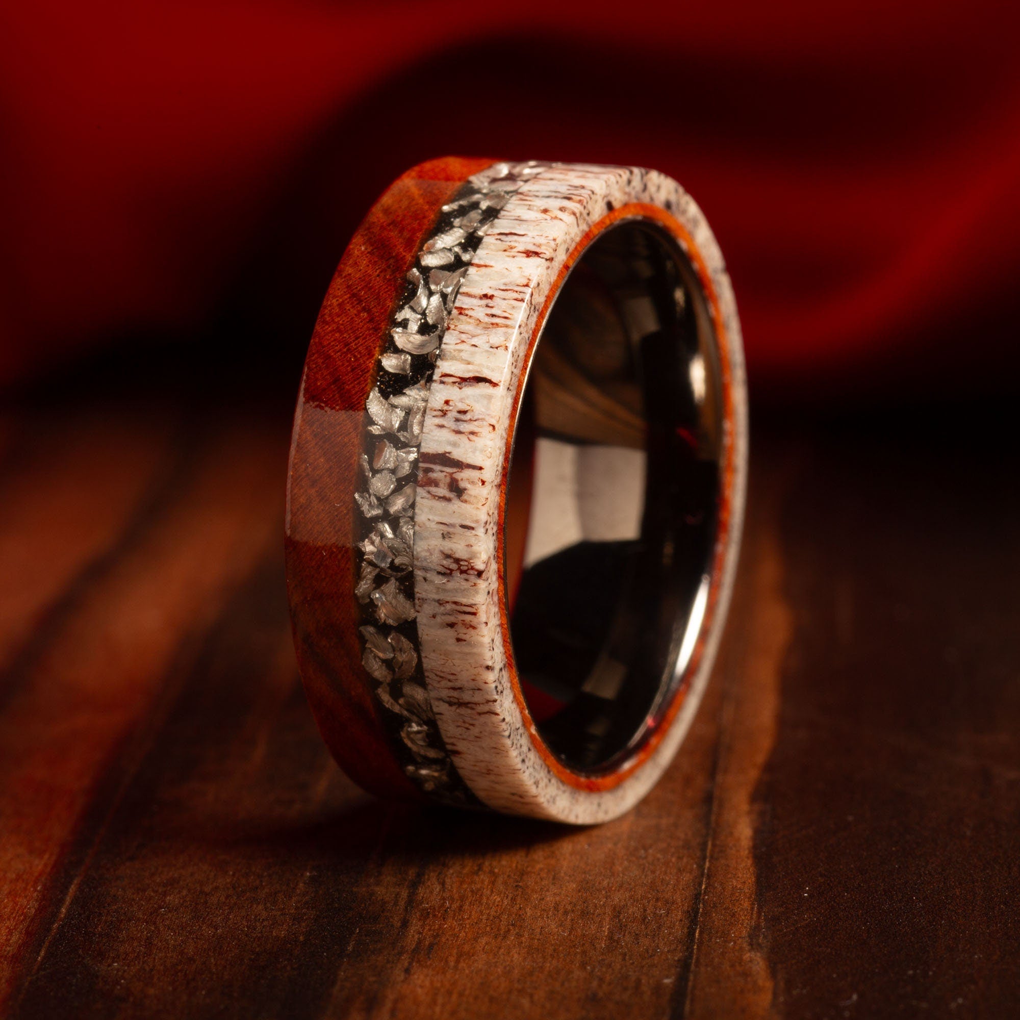 Meteorite Deer Antler Ironwood Wedding Band for Men | 8mm Tungsten Ring