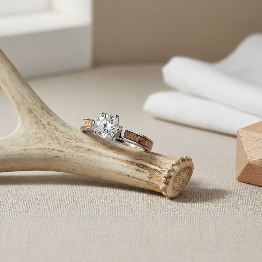 Deer Antler CZ Ring for Women | 4mm Sterling Silver Band