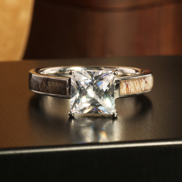 Deer Antler Matching Wedding Band Set | His Black Tungsten & Her Sterling Silver Ring 6