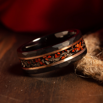 Meteorite Dinosaur Bone Rose Gold Strip Wedding Band for Men | 8mm Black Tungsten Ring 4