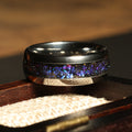 Milky Way Blue Sandstone Wedding Band for Men | 8mm Silver Tungsten Ring