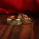 Domed Moss Agate Matching Wedding Band Set | His and Hers Rose Gold Tungsten Rings