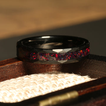 Dragon Rider Red Fire Opal Ring for Women | 4mm Black Tungsten Band 2