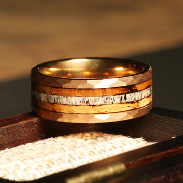 Elk Whiskey Barrel Deer Antler Wedding Band for Men | 8mm Rose Gold Tungsten Ring 2