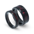 Fire Opal Matching Wedding Band Set | His and Hers Black Hammered Tungsten Rings