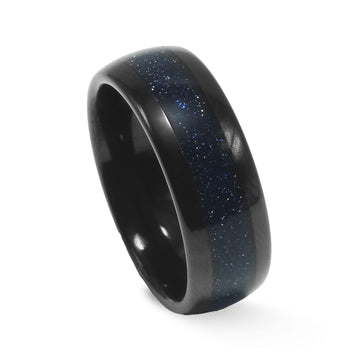 Galaxy Blue Sandstone Wedding Band for Men | 8mm Black Tungsten Ring 7