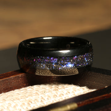 Galaxy Opal Nebula Wedding Band for Men | 8mm Black Tungsten Ring 2