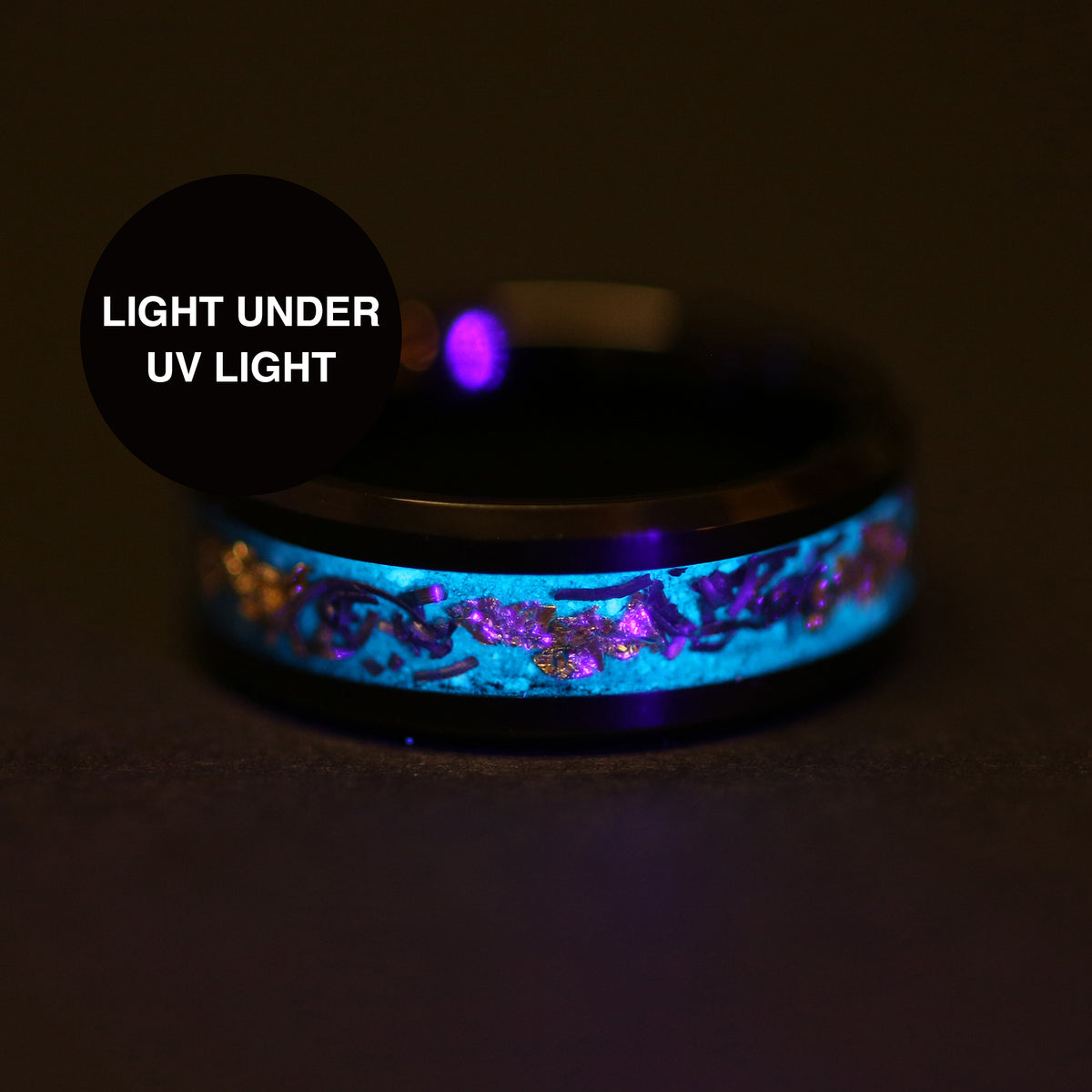 Glow meteorite gold leaf ring for men with black tungsten