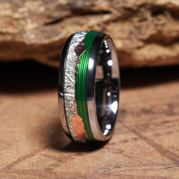 Meteorite Arrow Fishing Line Wedding Band for Men | 8mm Silver Tungsten Ring 4