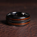 Koa Wood Guitar String Wedding Band for Men | 8mm Silver Tungsten Ring