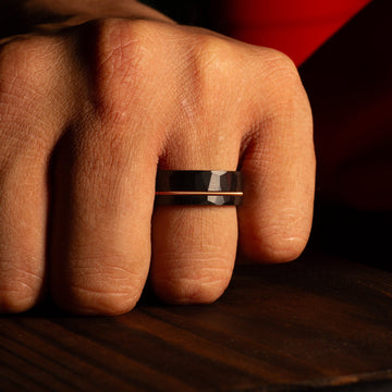 Guitar String Wedding Band for Men | 8mm Black Hammered Tungsten Ring 3