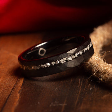 Black Hammered Meteorite Ring for Women | 4mm Tungsten Band 3