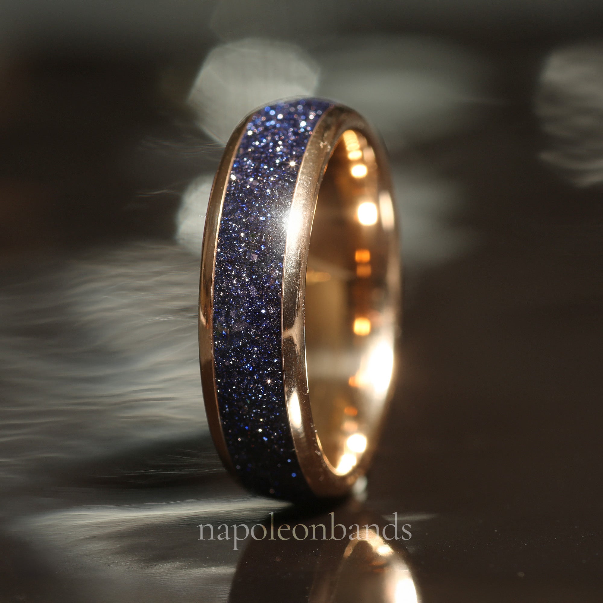 Milky Way Sandstone Matching Wedding Band Set | His and Hers Rose Gold Tungsten Rings
