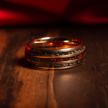 Meteorite Dinosaur Bone Matching Wedding Band Set | His and Hers Rose Gold Tungsten Rings 6